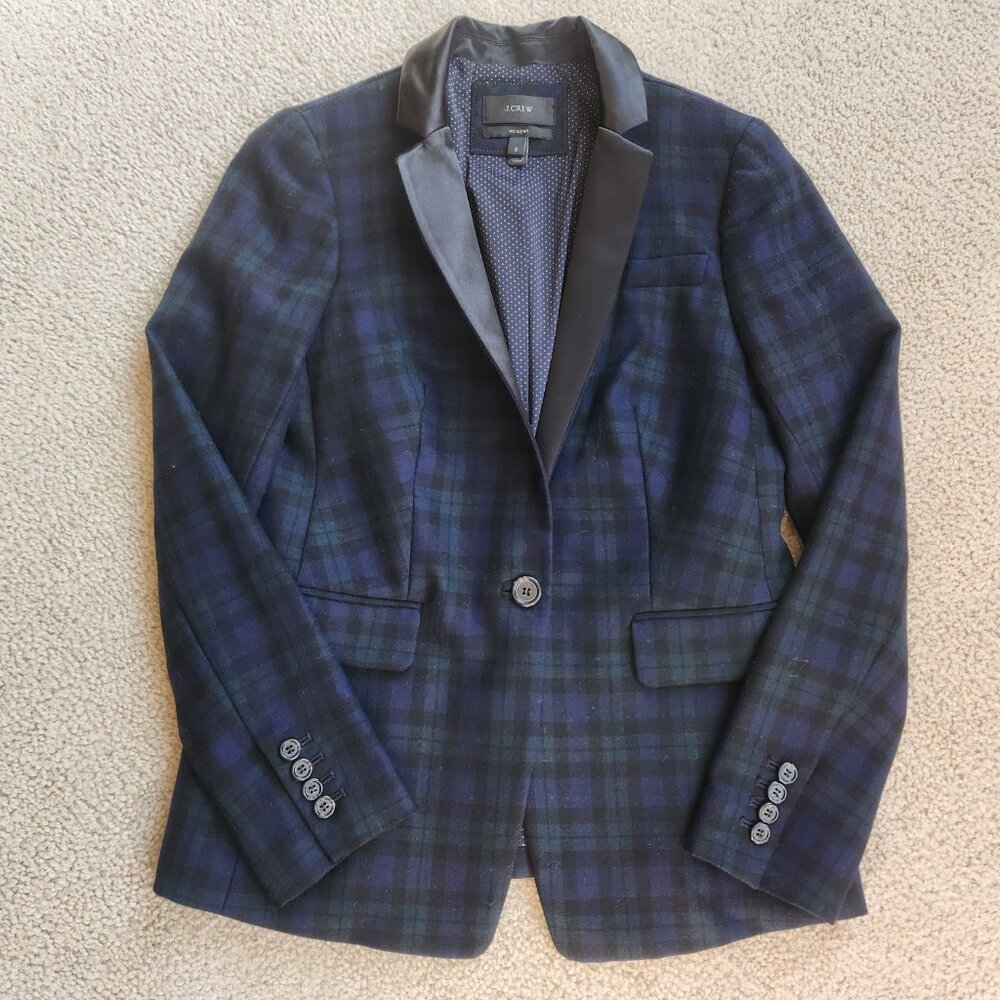 NWOT J. Crew Regent Blazer 100% Wool Blackwatch Plaid with Satin Lapels size 2 - Picture 6 of 13